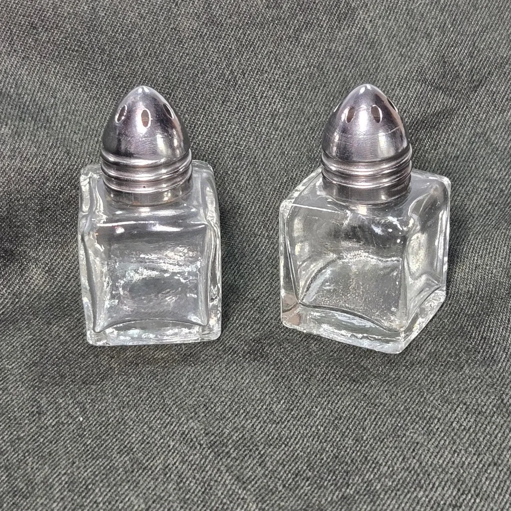 Mini Glass Salt and Pepper‎ Shakers Square Setting 1.5in 12 individual or 6 sets